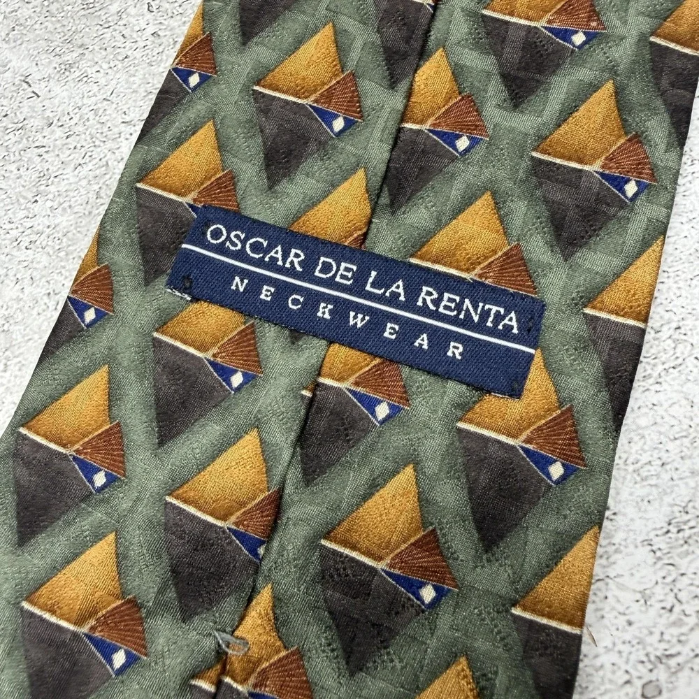 Oscar‎ De La Renta 100% Silk Tie Mens One Size Green Made In Mexico Necktie